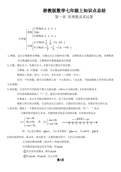 浙教版七年级数学上知识重点总结收集