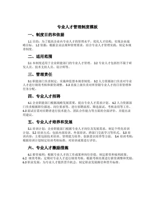 专业人才管理制度模板