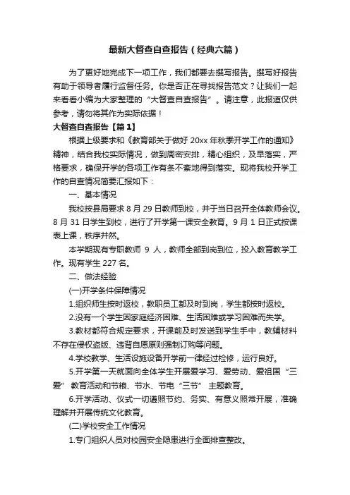 最新大督查自查报告（经典六篇）