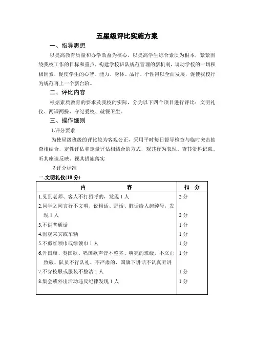 学校星级评比实施方案