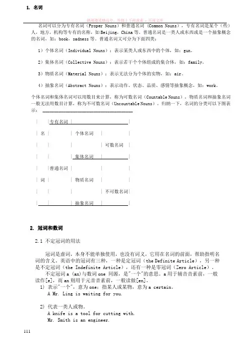 英语名词冠词代词副词动词等分类及用法