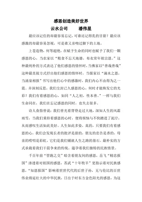感恩创造美好世界---潘伟星