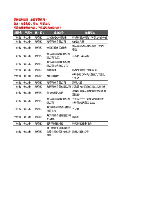 新版广东省佛山市高明区调料企业公司商家户名录单联系方式地址大全15家