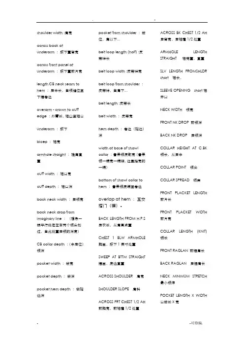 外贸服装尺寸术语集合