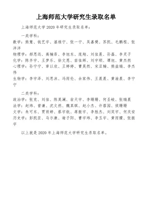 上海师范大学研究生录取名单