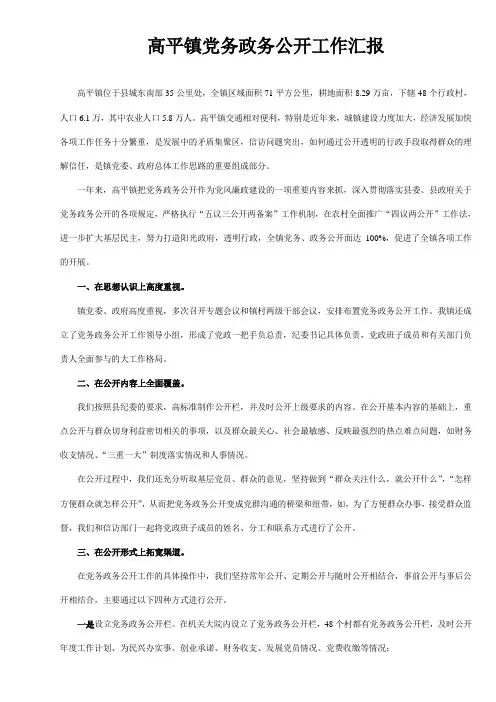 高平镇党务政务公开工作汇报
