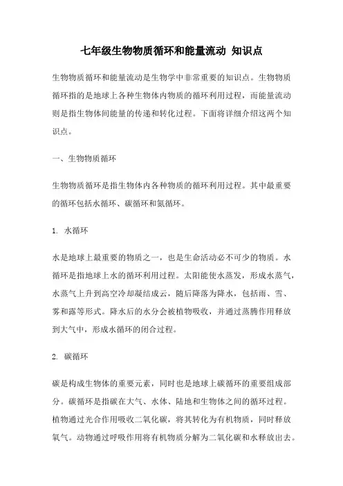 七年级生物物质循环和能量流动 知识点