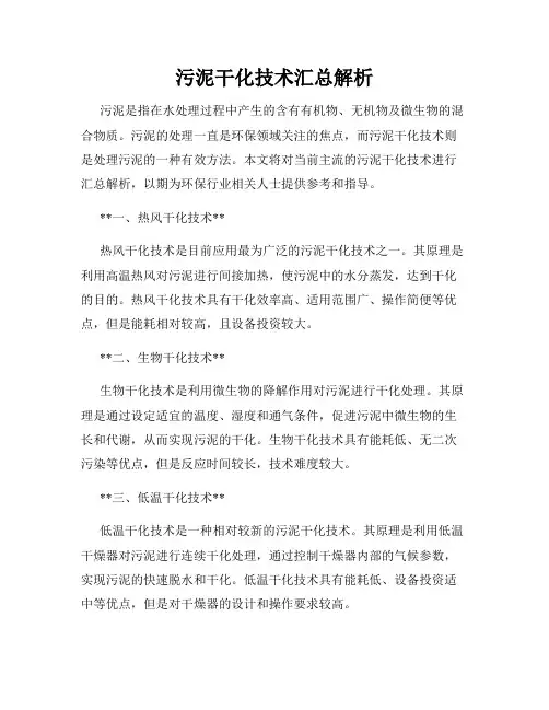 污泥干化技术汇总解析