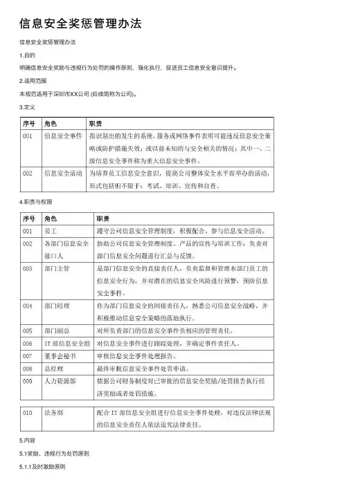 信息安全奖惩管理办法