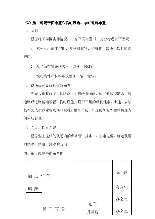 (2)施工现场平面布置和临时设施、临时道路布置