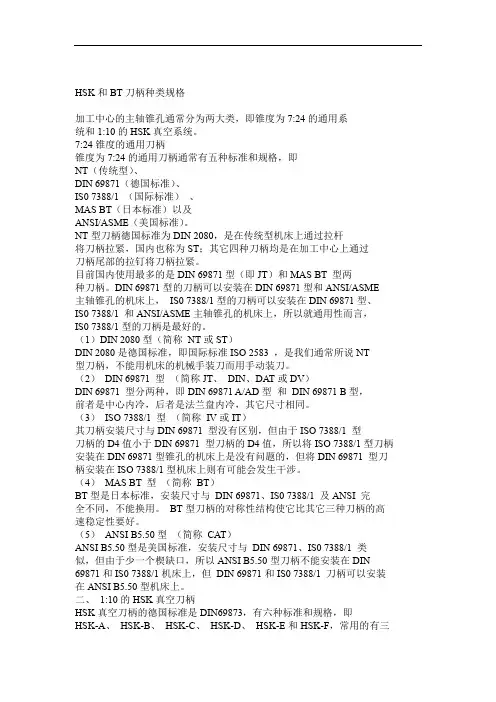 HSK和BT刀柄种类规格