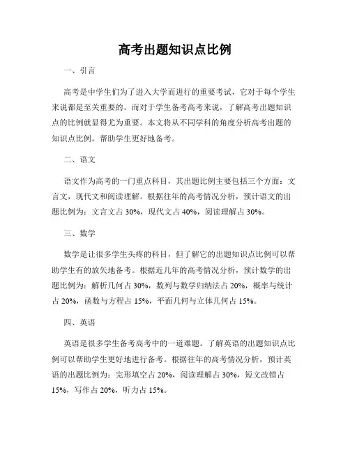 高考出题知识点比例