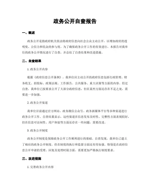 政务公开自查报告