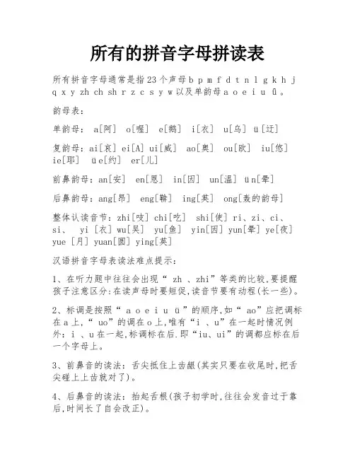 所有的拼音字母拼读表