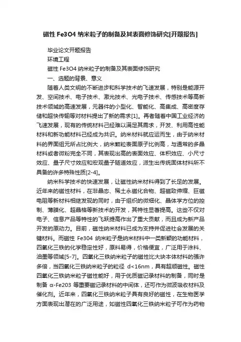 磁性Fe3O4纳米粒子的制备及其表面修饰研究[开题报告]