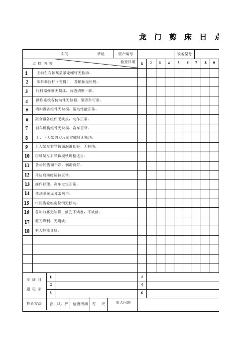 龙门剪床日点检表