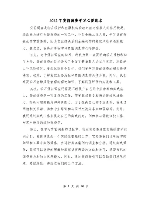2024年贷前调查学习心得范本(3篇)