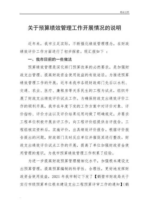 关于预算绩效管理工作开展情况的说明