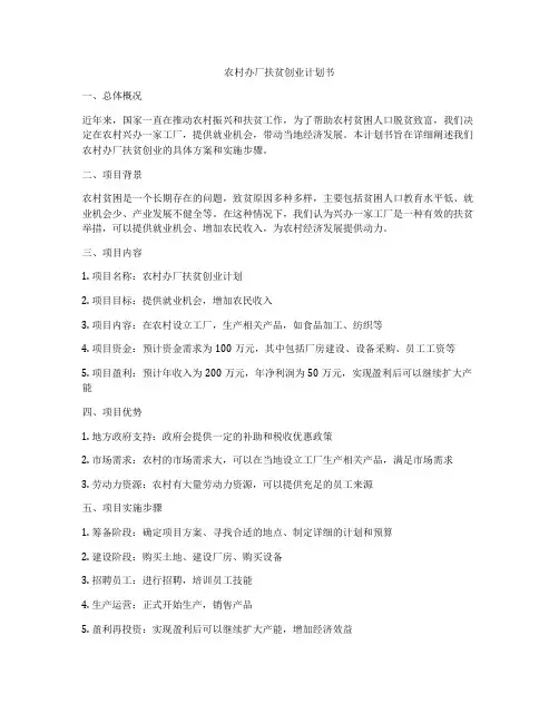 农村办厂扶贫创业计划书