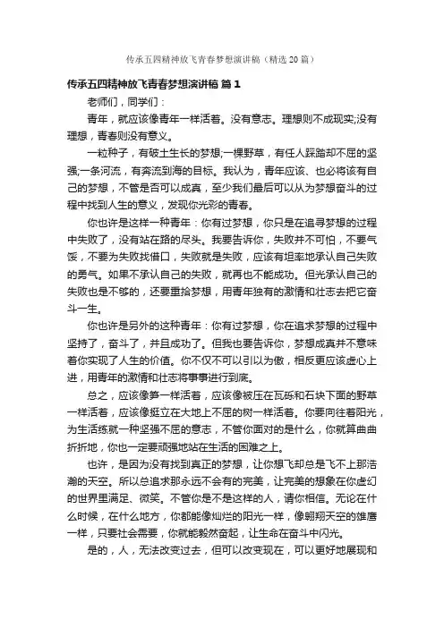 传承五四精神放飞青春梦想演讲稿（精选20篇）