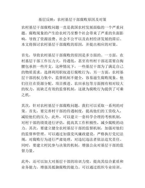 基层反映：农村基层干部腐败原因及对策