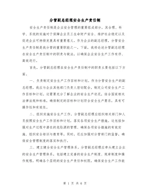 分管副总经理安全生产责任制(四篇)