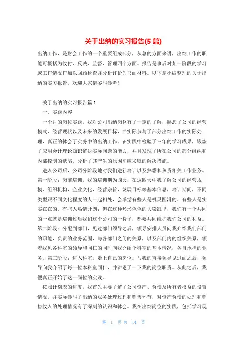 关于出纳的实习报告(5篇)