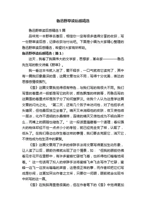 鲁迅野草读后感精选