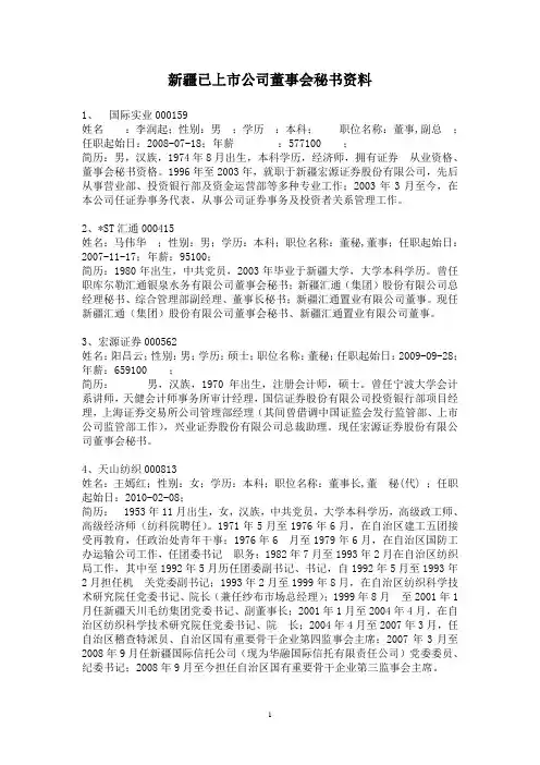新疆已上市公司董事会秘书资料