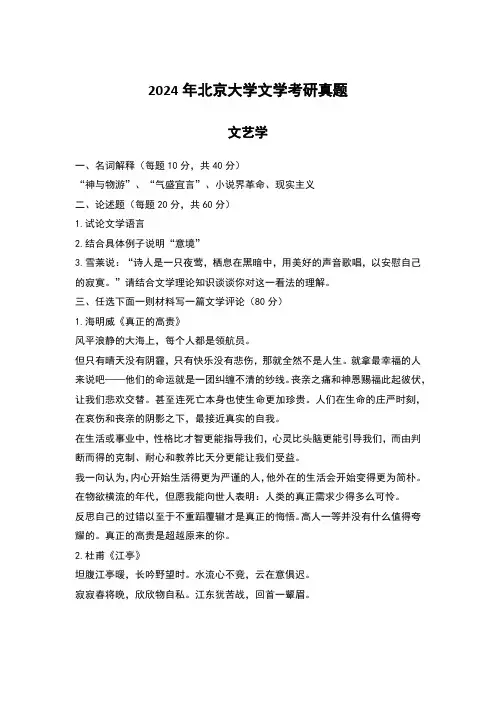2024年北京大学文学考研真题