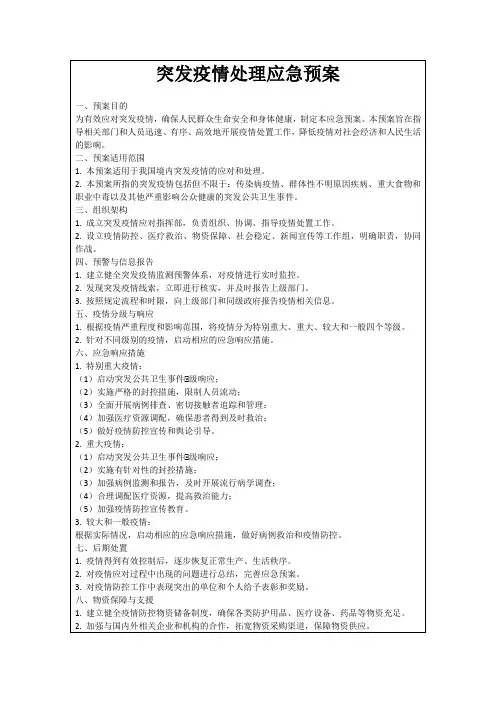 突发疫情处理应急预案
