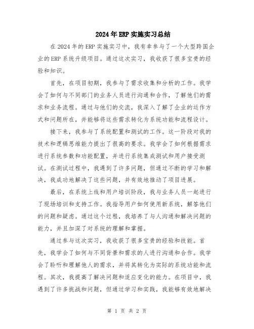 2024年ERP实施实习总结