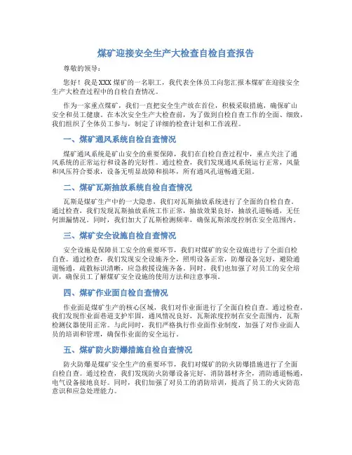 煤矿迎接安全生产大检查自检自查报告