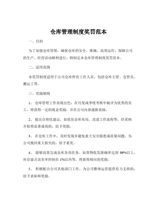 仓库管理制度奖罚范本