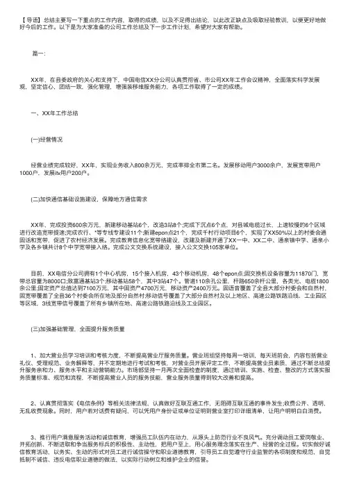 公司工作总结及下一步工作计划