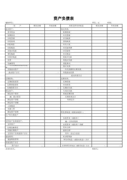 空白资产负债表