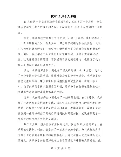 技术11月个人总结