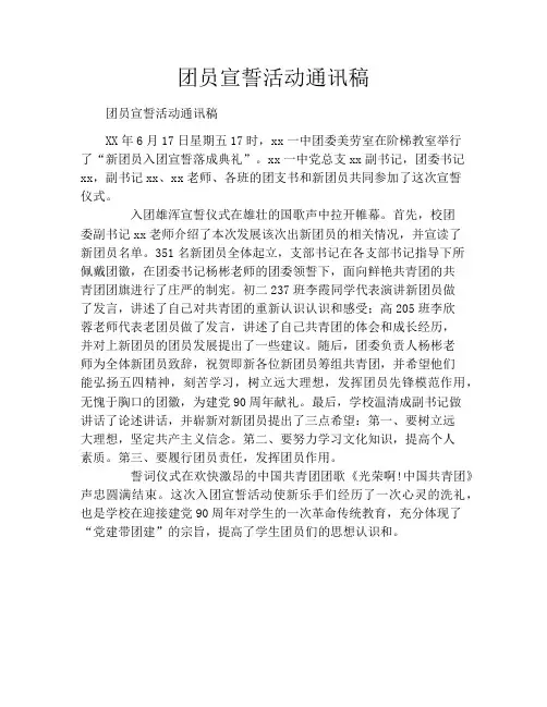 团员宣誓活动通讯稿