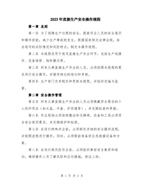 2023年直接生产安全操作规程