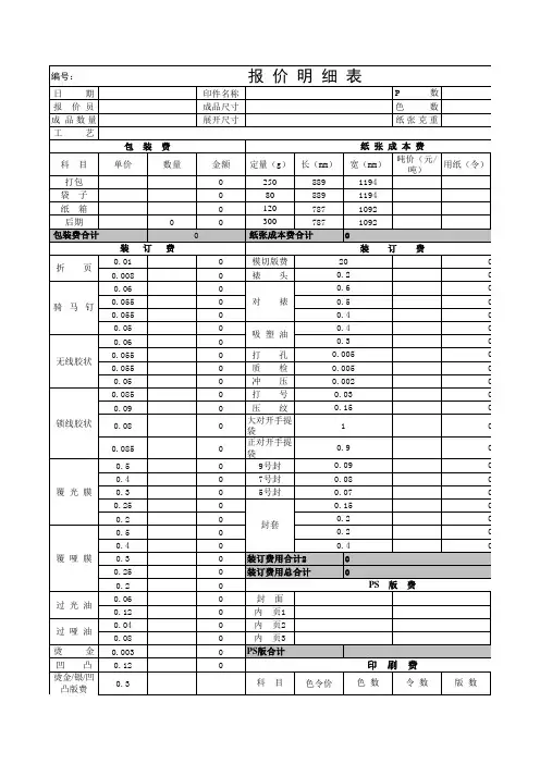 印刷报价模板