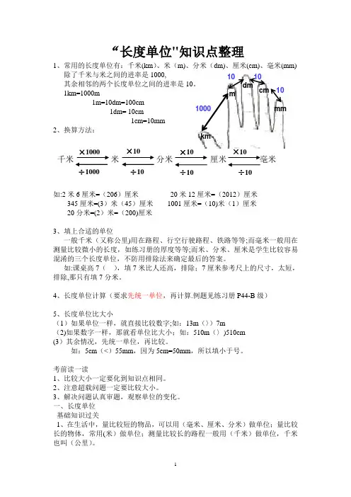 《长度单位》知识点整理