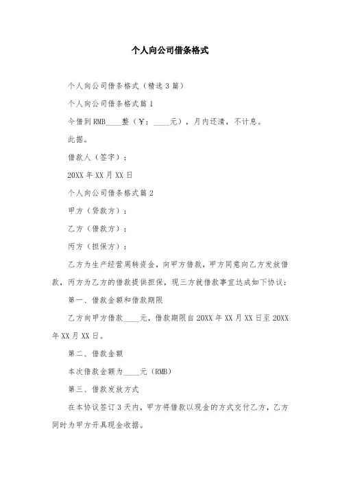 个人向公司借条格式