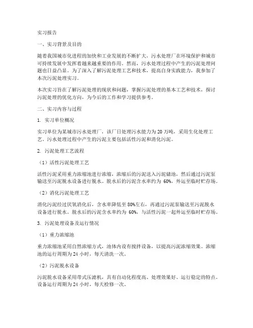 污泥处理实习报告