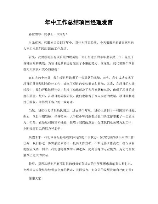 年中工作总结项目经理发言