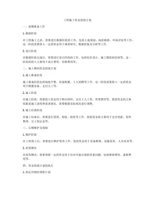 工程施工资金投放计划