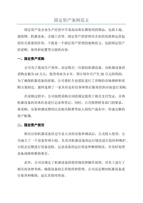 固定资产案例范文