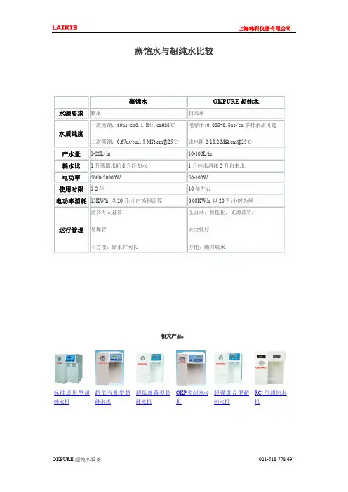 蒸馏水与超纯水比较