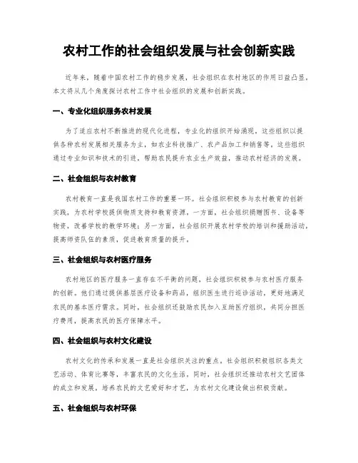农村工作的社会组织发展与社会创新实践