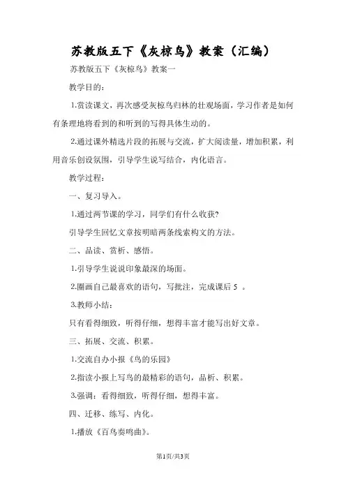 苏教版五下《灰椋鸟》教案(汇编)