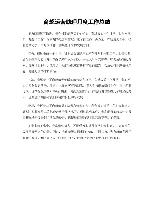 商超运营助理月度工作总结